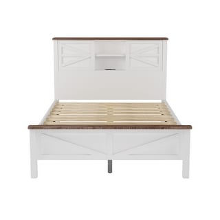 Farmhouse Full Size Platform Bed with Double Sliding Barn Door ...