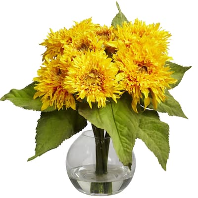 Golden Sunflower Home Decor Arrangement - Vase Accent for Table Desk Shelf Decor - 12