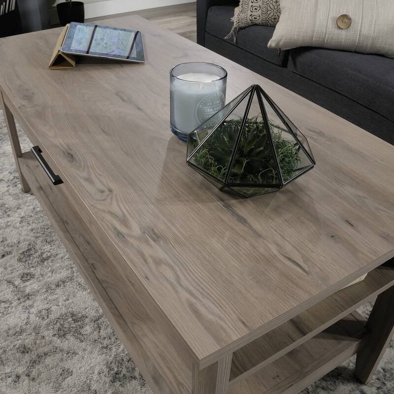 Wood Lift-Top Coffee Table with Hidden Storage and Open Shelf, Brown - 43.31" L x 19.29" W x 18.98" H