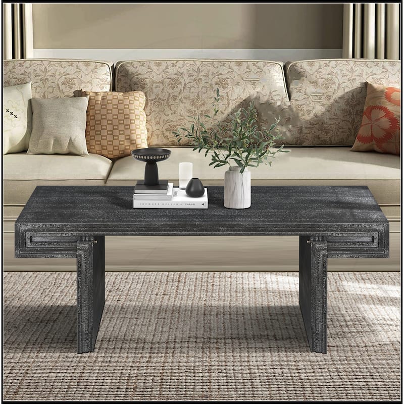 Double-Tier American Vintage Industrial Coffee Table - Antique Black