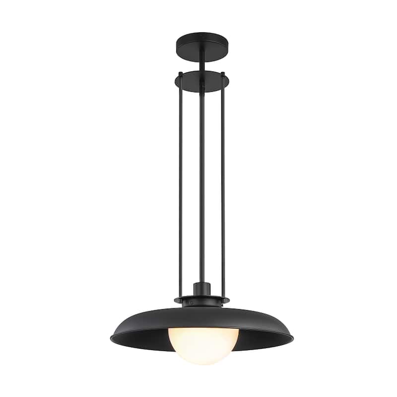 1-Light Modern Industrial Black Dome Pendant Island Light with Frosted Opal Glass Globe Shade