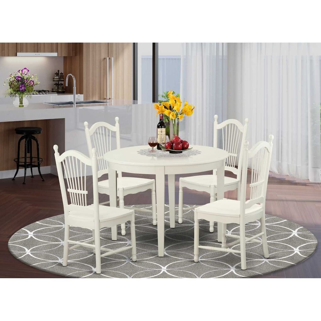 HomeStock 5-Piece Round Buttermilk and Cherry Finish Solid Wood Top Dining Table with 4-Chairs