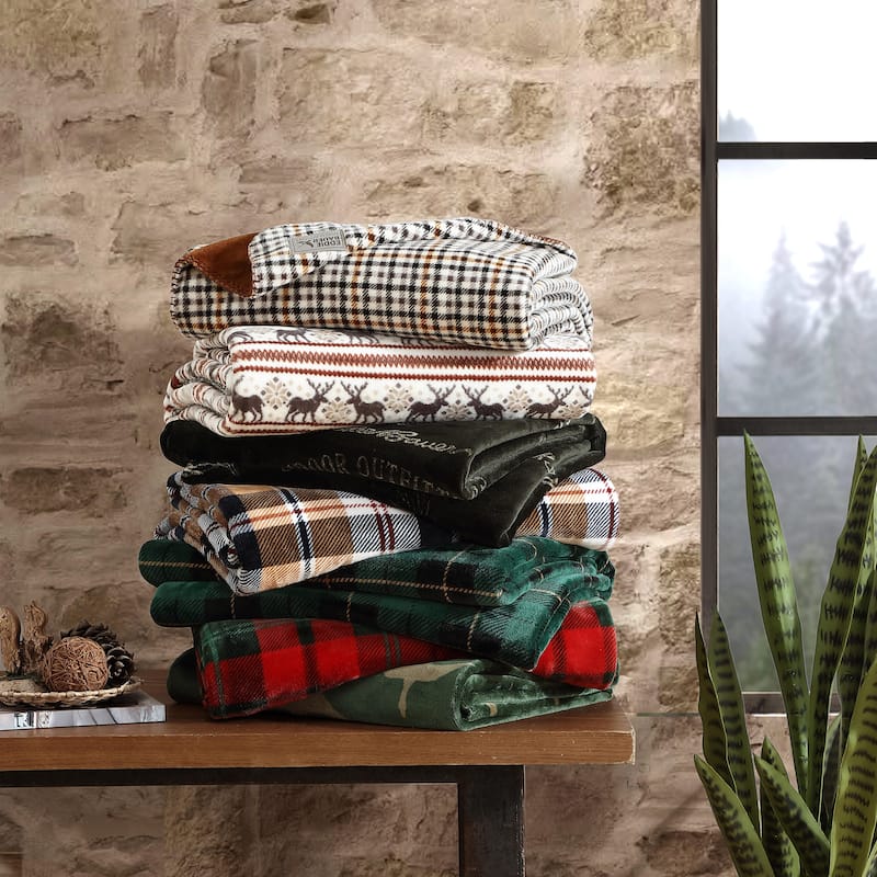 Eddie Bauer Printed Reversible Ultra Soft Plush Throw Blanket