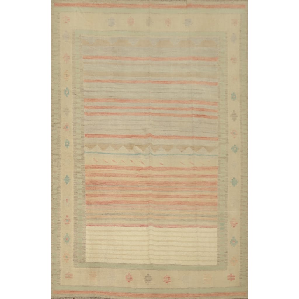 Hand Woven Oriental 100% Wool Carpet Southwestern Tribal Multi-Colored Kilim Area Rug - 9' 7'' X 7' 2''