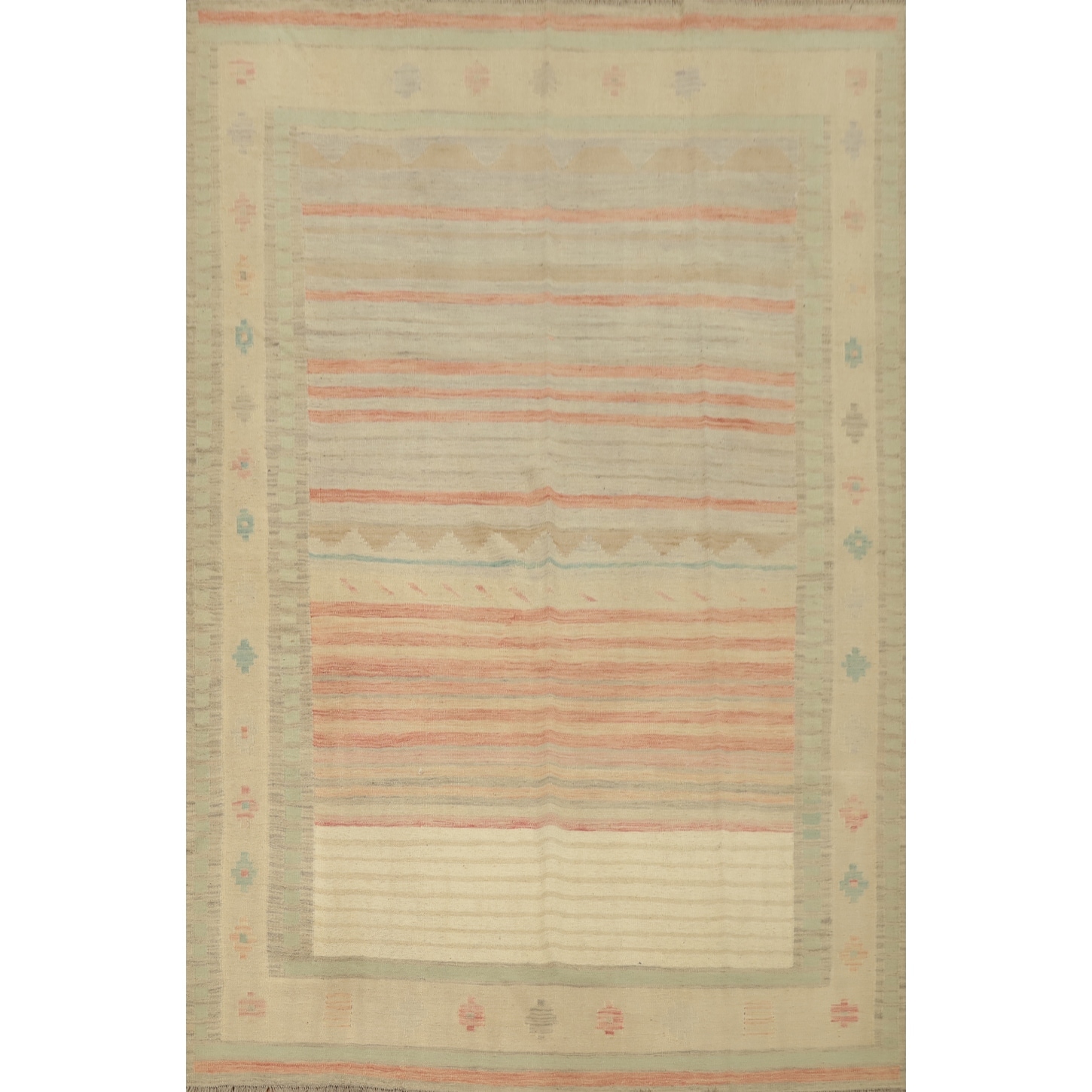 Hand Woven Oriental 100% Wool Carpet Southwestern Tribal Multi-Colored Kilim Area Rug - 9' 7'' X 7' 2''