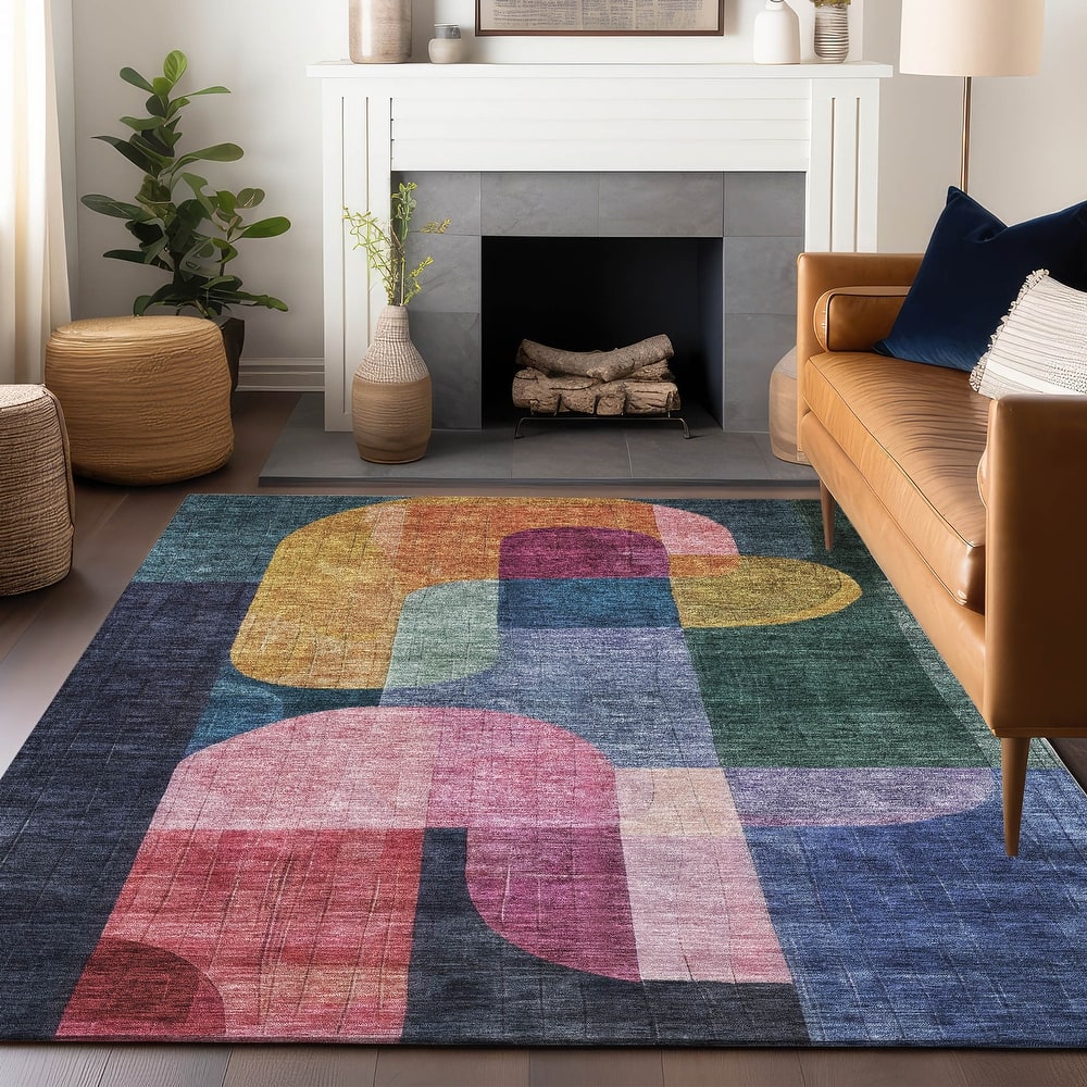 Machine Washable Indoor/ Outdoor Contemporary Deco Chantille Rug