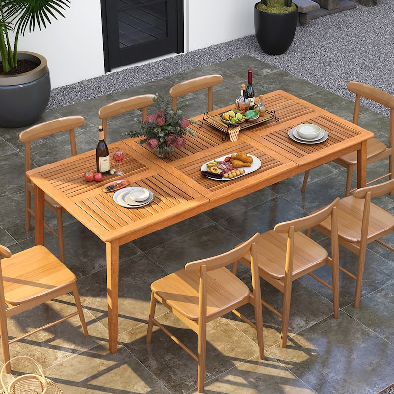 Gymax 8-Person Outdoor Acacia Wood Dining Table w/ 1.96'' Umbrella