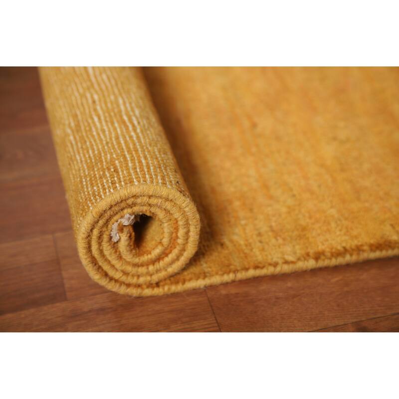 Yellow Modern Gabbeh Oriental Rug Handmade Wool Carpet - 3'2" x 4'8"