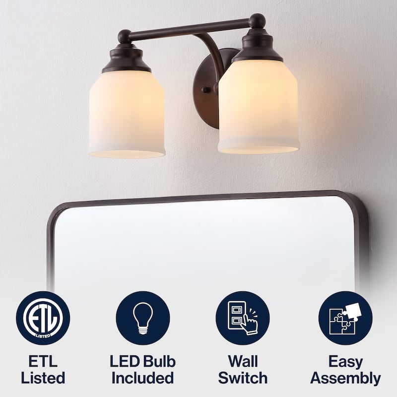 JONATHAN Y Jayne Iron/Frosted Glass LED Vanity Light