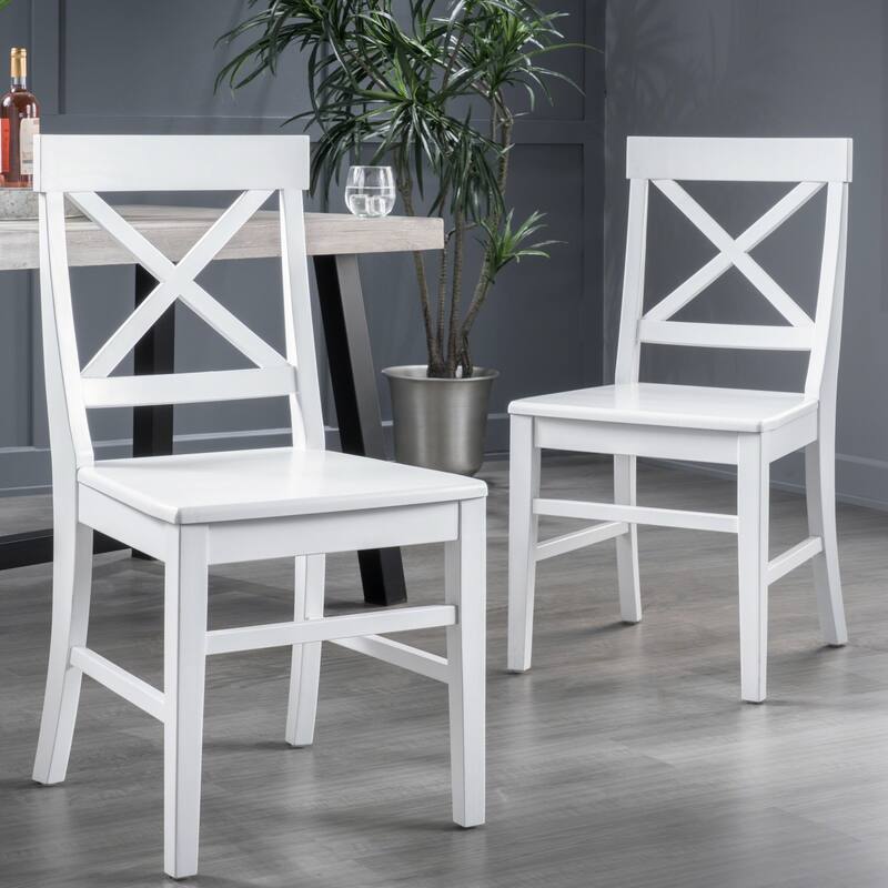 Acacia Wood Dining Chairs, White Cross Back Chairs (Set of 2) - White