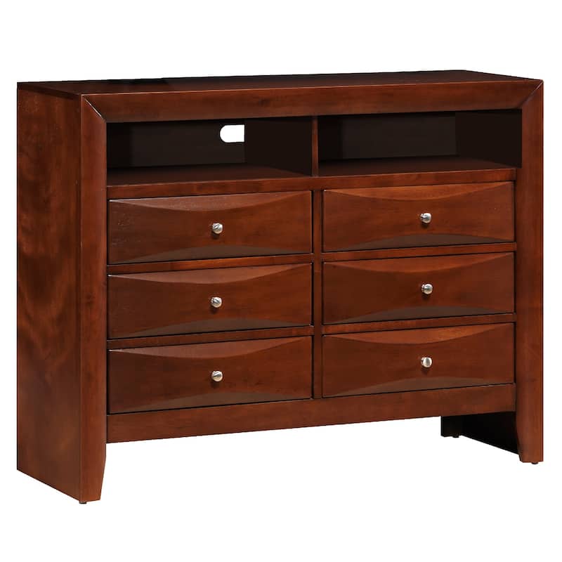 6-Drawer Wooden Beveled TV Media Chest - 47" - Brown