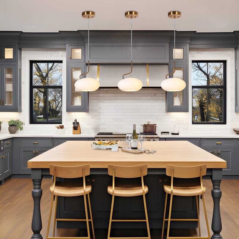 Modern 1-Light Gold Milk White Pendant Lights Frosted Glass Kitchen Island Lights - 9.8" L x 5.5" W x 11.4" H