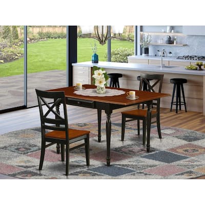 3-Piece Black and Cherry Finish Solid Wood Top Dining Table Set