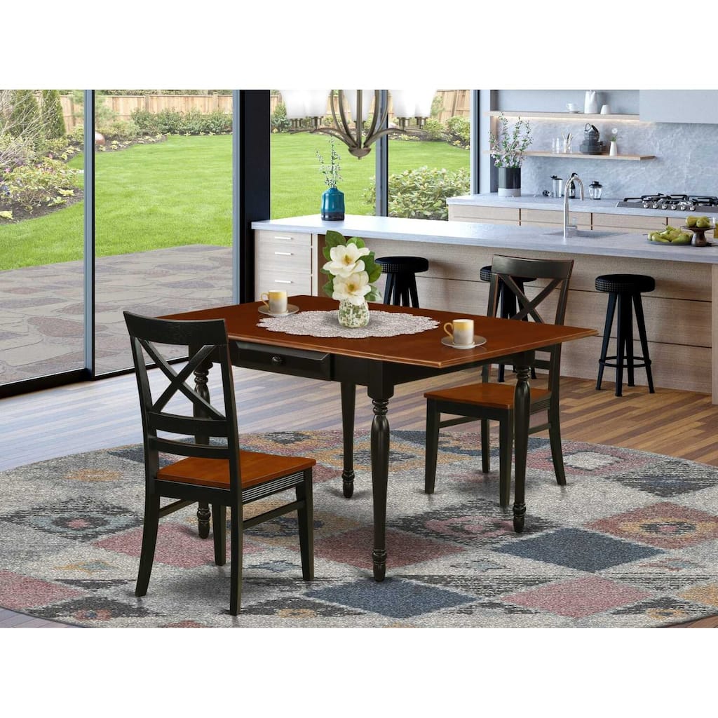 3-Piece Black and Cherry Finish Solid Wood Top Dining Table Set