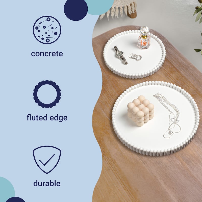 Opulence Modern Minimalist Concrete Fluted Edge Decorative Jewelry Trays (Set of 2)