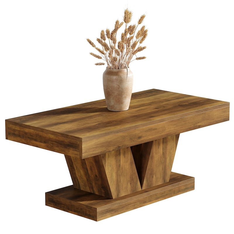 47.2" Mid-Century Wooden Center Table, Rectangular Coffee Table for Living Room