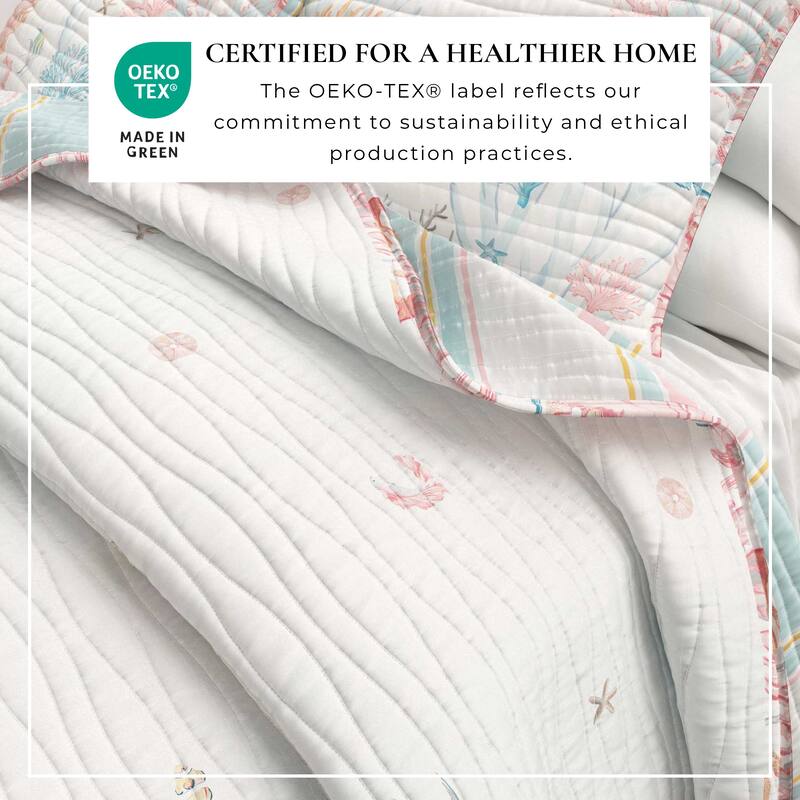 Linery & Co. Fading Coral Stitched Quilt Set with Shams