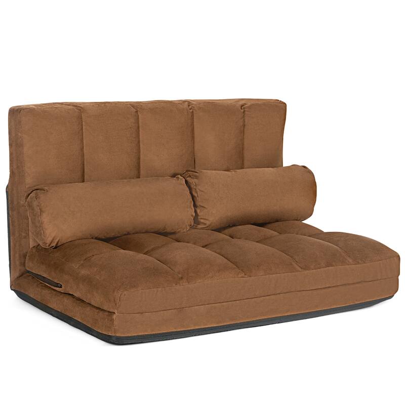 Costway Foldable Floor Sofa Bed 6-Position Adjustable Lounge Couch - Brown