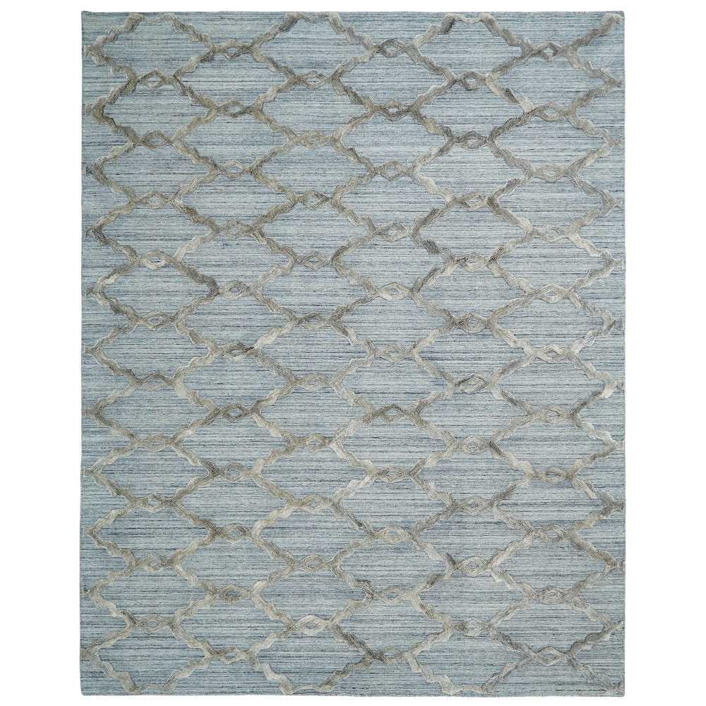 Modern Blue Hand-Loomed Wool & Viscose Area Rug