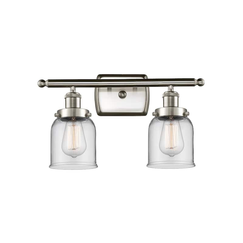 Innovations Lighting Small Bell 2 Light 16" Wide Vanity Light - Brushed Satin Nickel / Clear
