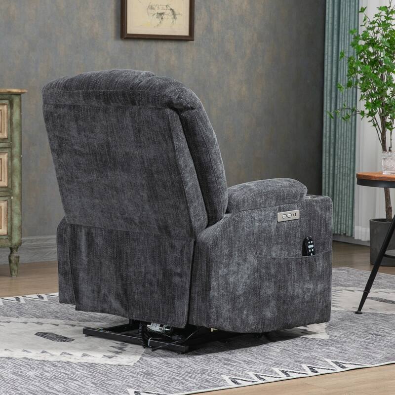 Overstuffed Large Power Lift Recliner with Massage and Heating for Elderly,2 Cup Holders and USB Ports