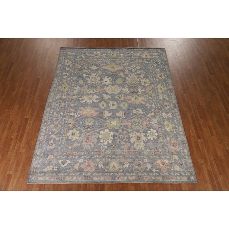 Hand Knotted Oriental 100% Wool Carpet Transitional All-Over Navy Blue & Blues Oushak Area Rug - 10' 3'' X 8' 0''