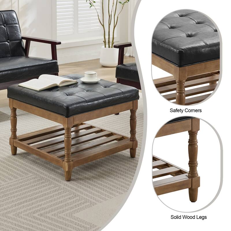 Luxury Storage Coffee Table with Upholstered Top & Shelf