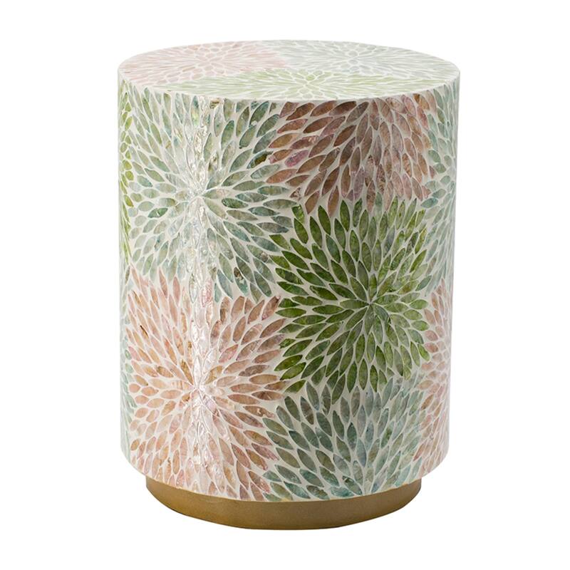 Floral Capiz Shell Accent Stool - 17.75" - Green and Pink