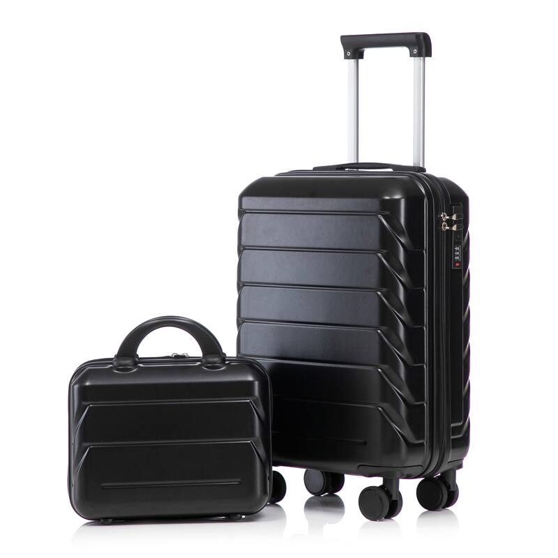 14"/20" ABS Spinner Wheel Luggage w/Combination Lock & Cosmetic Case - Black
