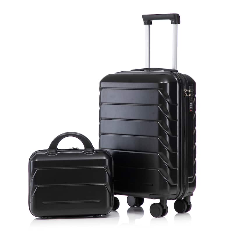 14In 20In 2 pcs in ABS Spinner Wheel Luggage, with Combination Lock,14" Cosmetic Case - Black