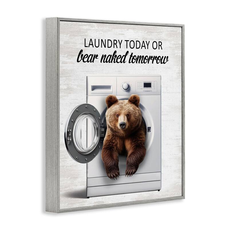 Stupell Bear Naked Funny Laundry Framed Giclee Art Design By Lettered and Lined