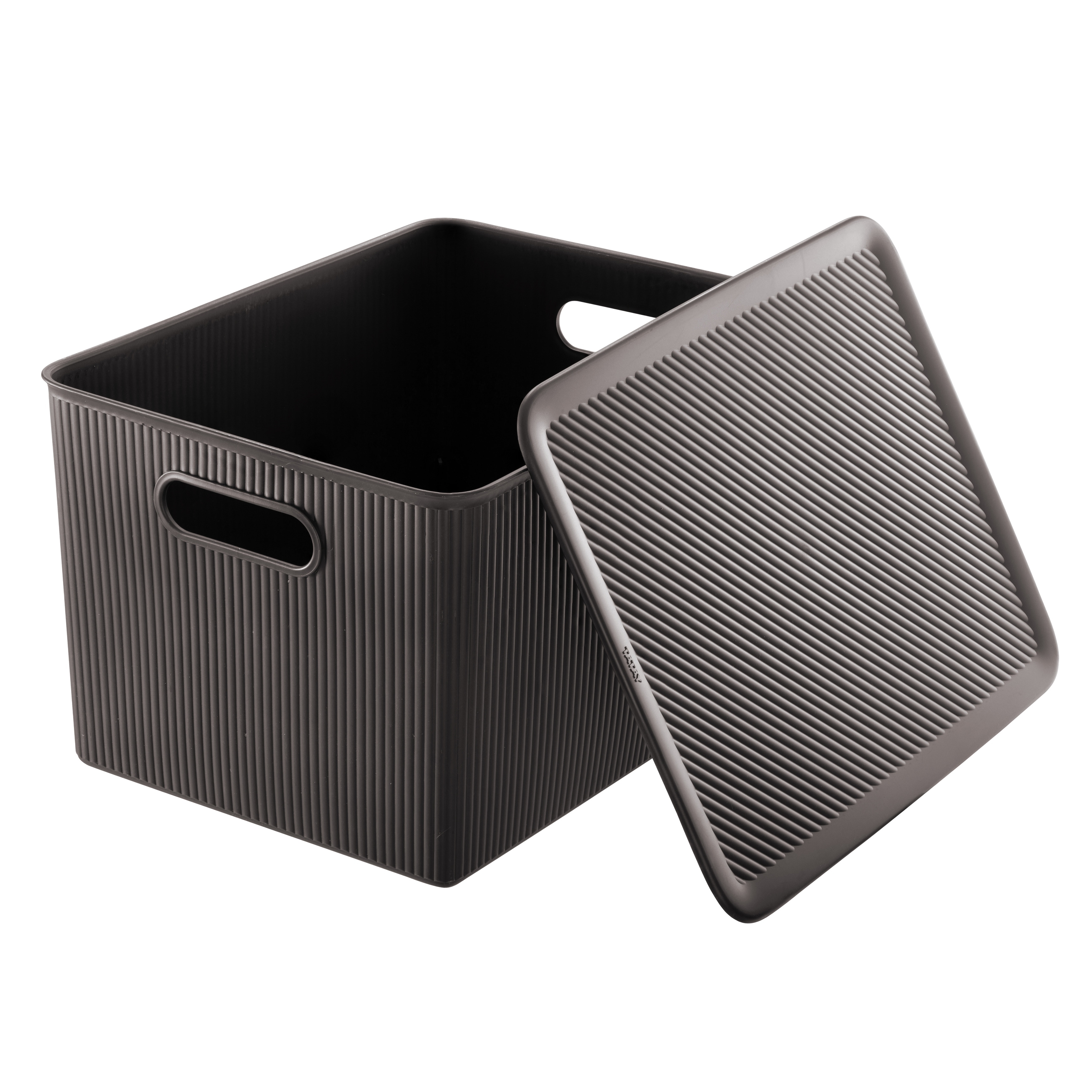 Superio 5L Small Taupe Ribbed Storage Bin with Lid, Plastic Storage Basket  