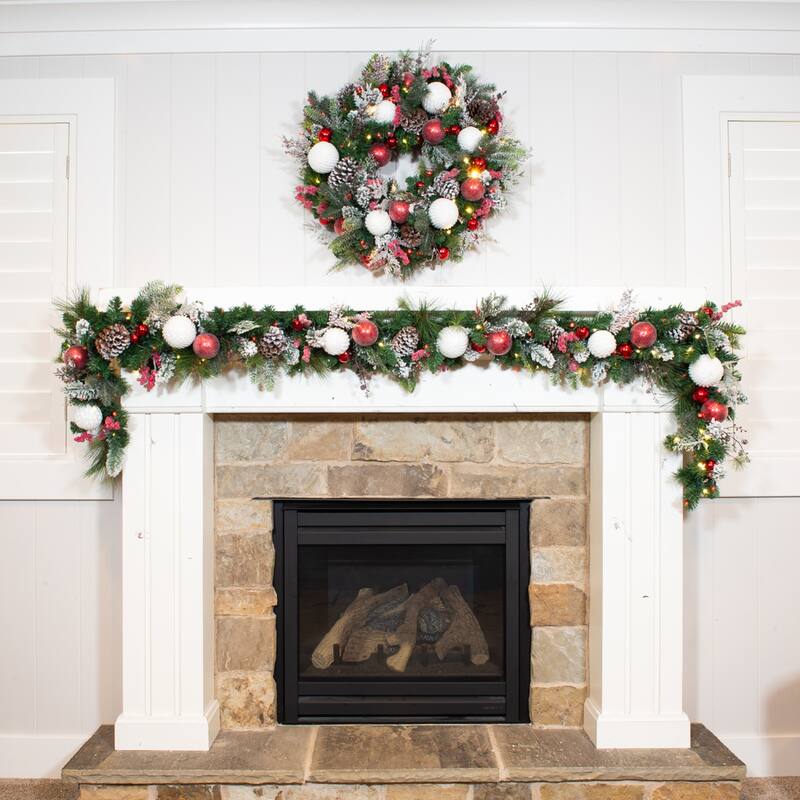 30 in. Lighted Christmas Wreath - Frosted Wonderland - Red
