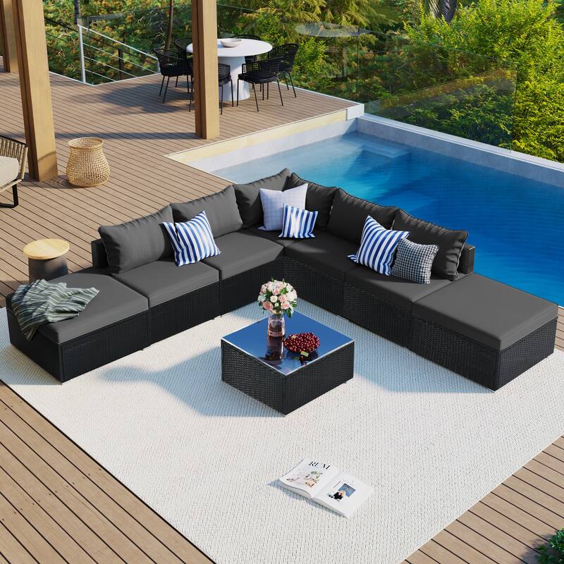 8-Piece Wicker Modular Sectional Sofa Set with Coffee Table - Gray
