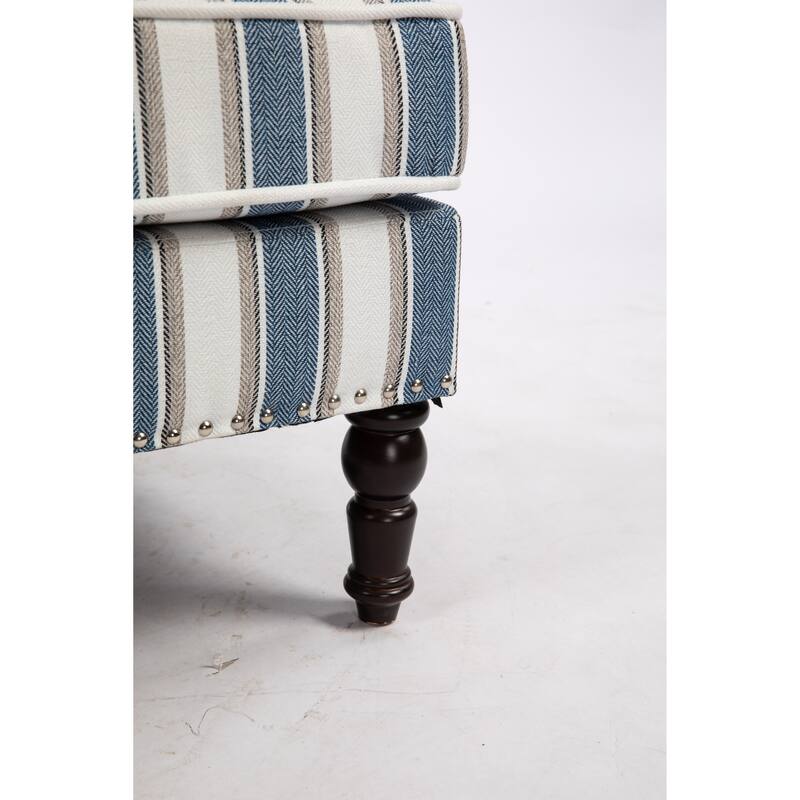 Striped Linen Accent Chair with Nailhead Trim and Solid Wood Frame