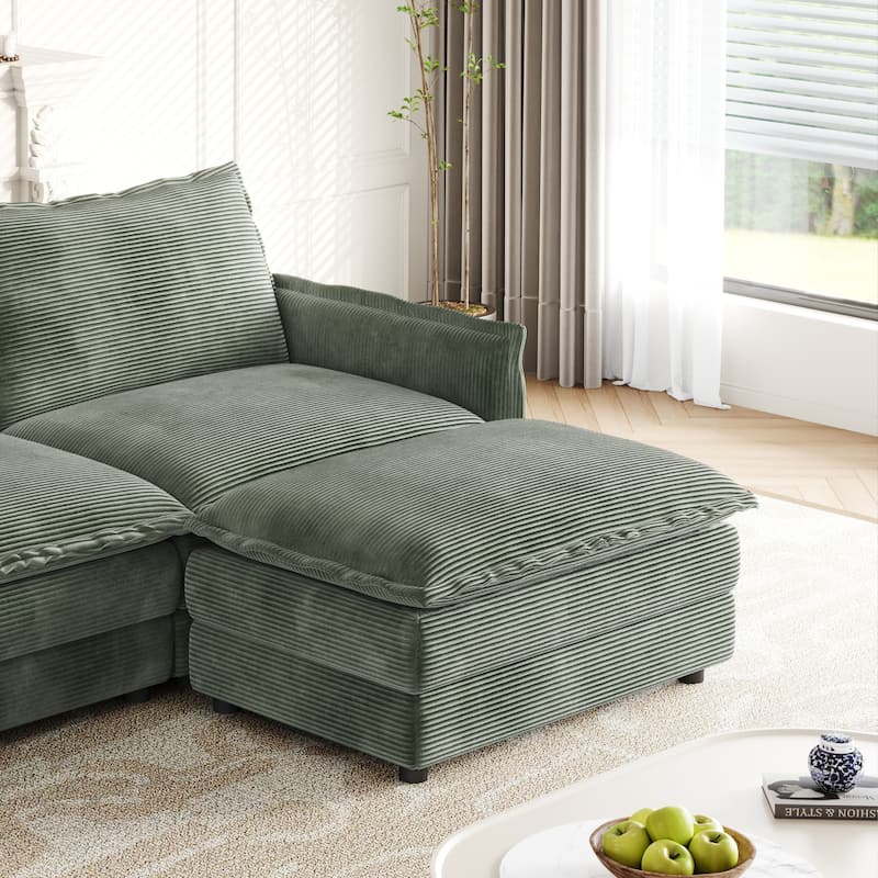 Corduroy Cloud Sectional Sofa Modular L Shaped Couch with Ottoman