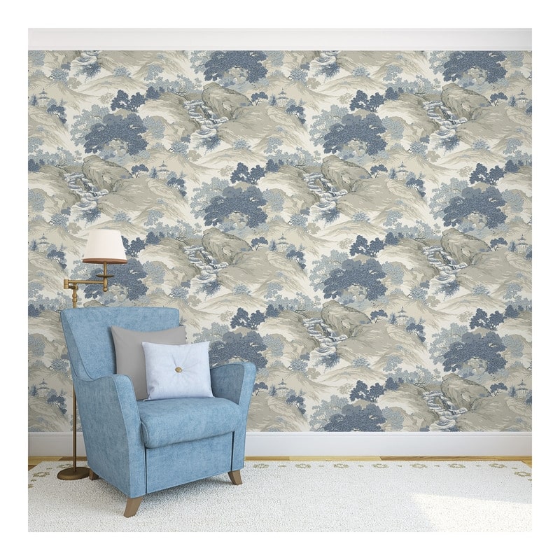 Crown Ordos Blue Eastern Toile Wallpaper - 20.5 x 396 x 0.025