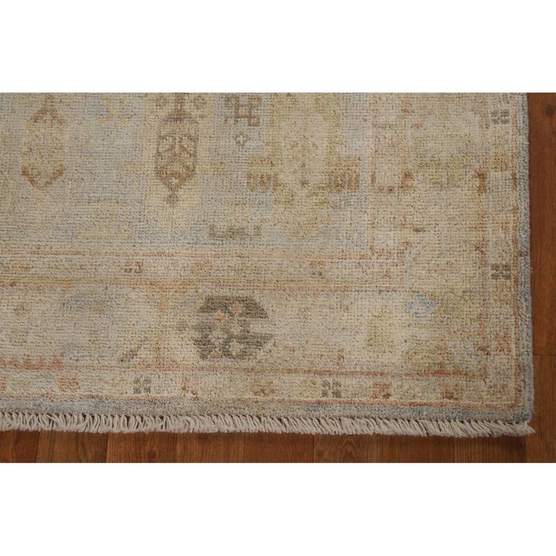 Geometric Oushak Turkish Area Accent Rug Hand-Knotted Wool Carpet - 3'1" x 3'11"