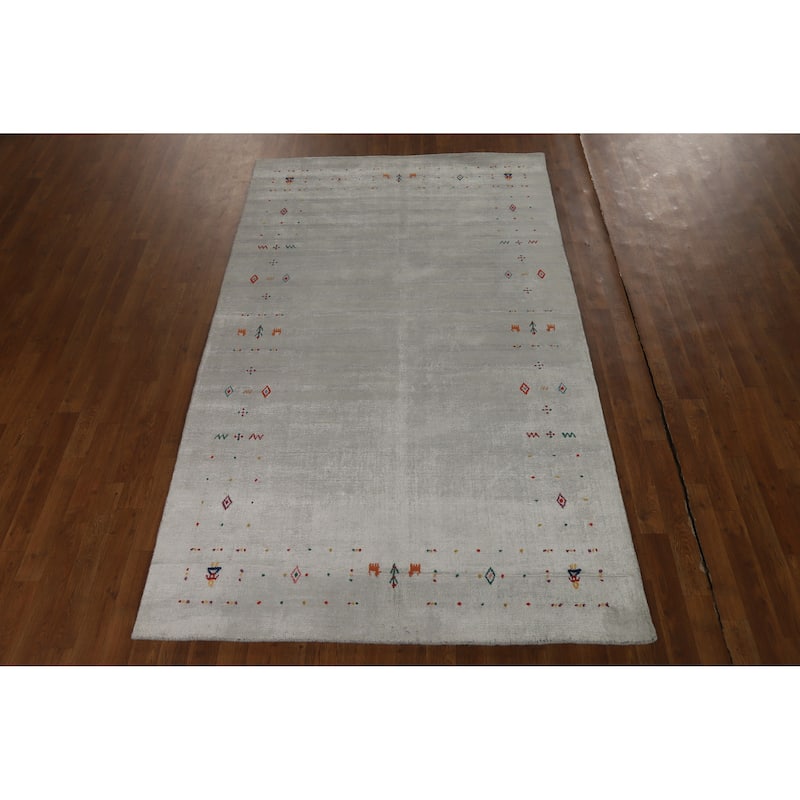 Hand Knotted Oriental 100% Wool Carpet Tribal Tribal Green Gabbeh Area Rug - 8' 1'' X 4' 10''