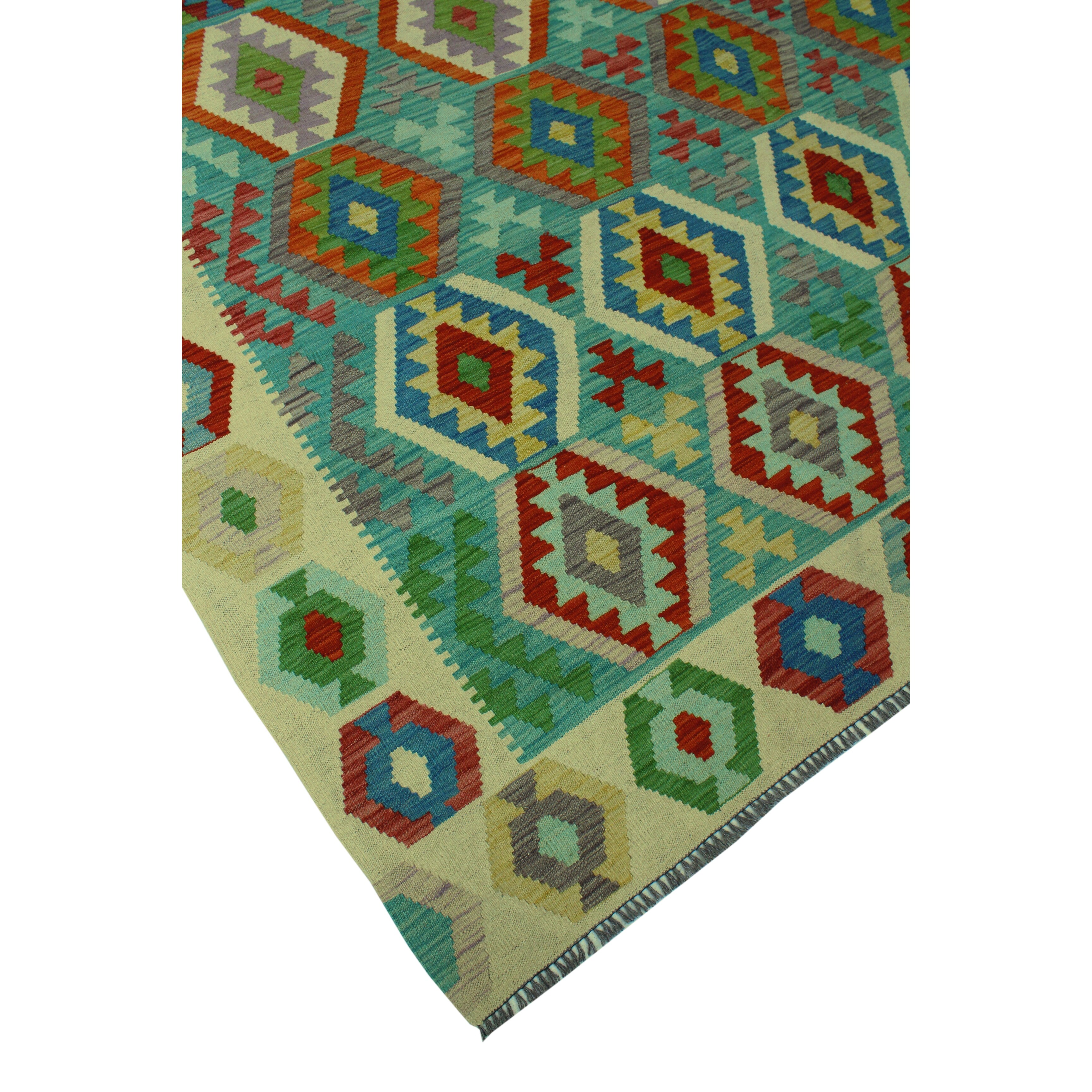 8'3 x 10'0 Noori Rug Hand-Woven Sangat Kilim Sabirah Ivory/Blue Rug 8'3 x 10'0 Noori Rug Hand-Woven Sangat Kilim Sabirah Ivory/Blue Rug