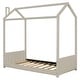 preview thumbnail 3 of 21, Twin/ Full Size Velvet House Bed Wood Bed with Roof and Pinewood Frame for Kids Bedroom