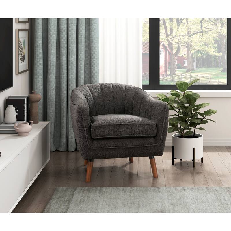 Mid-Century Modern Chenille Armchair with Channel Stitching