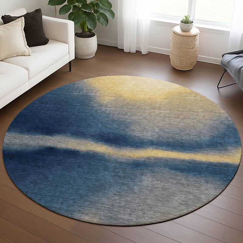 Machine Washable Indoor/ Outdoor Modern Landscape Chantille Rug