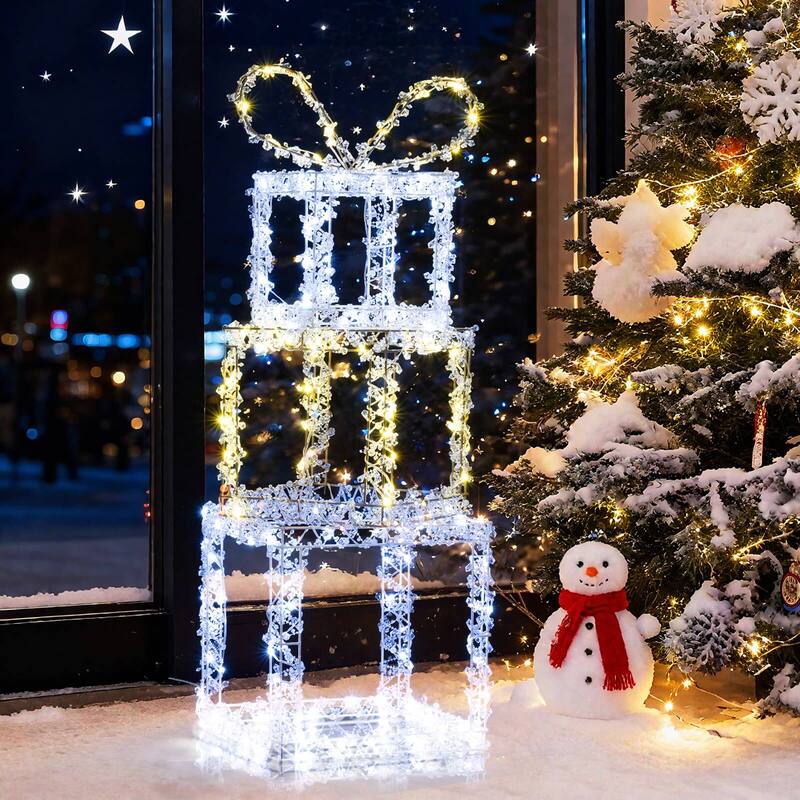 Costway Set of 3 Pre-Lit Christmas Present Box Lights with Warm & Cold - as pic shows - See Details