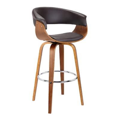 Brown Faux Leather Swivel Counter Height Bar Chair with Iron Frame and Footrest