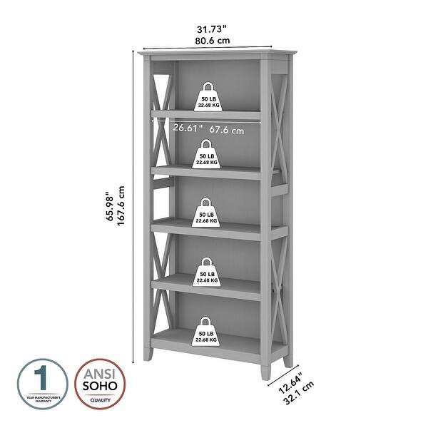 dimension image slide 8 of 9, Key West 5 Shelf Bookcase by Bush Furniture