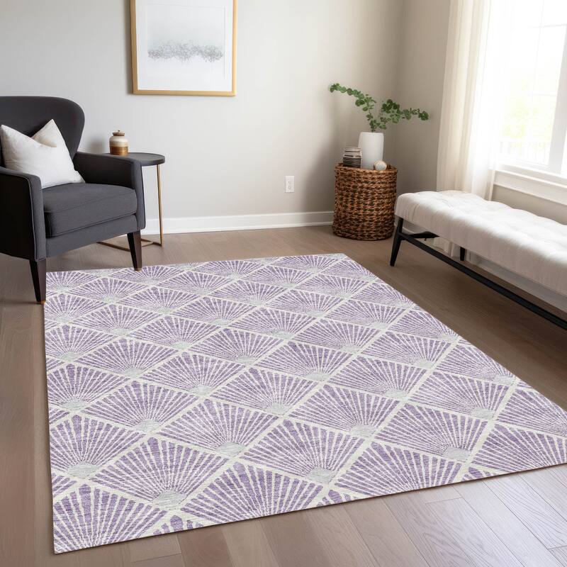 Machine Washable Indoor/ Outdoor Chantille Modern Shells Rug