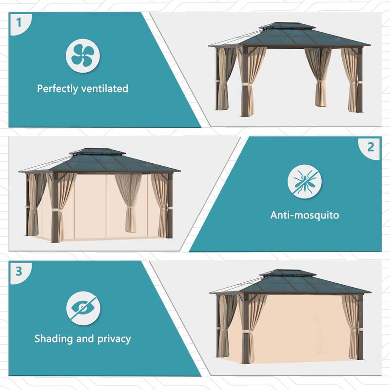 10'x12' Hardtop Gazebo, Outdoor Double Roof Gazebo