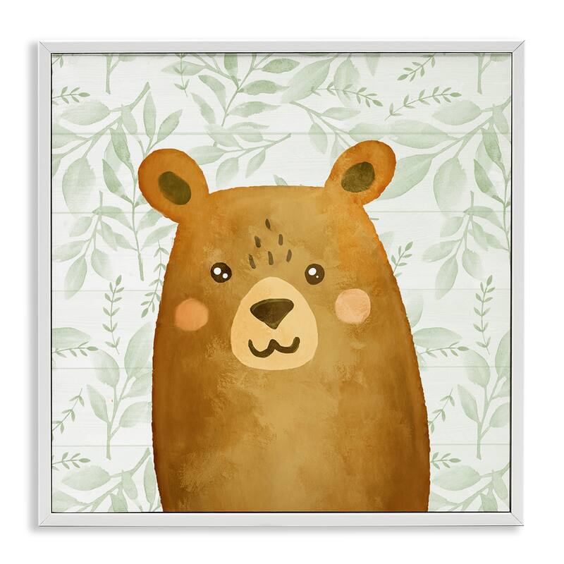 Stupell Bear on Botanicals Whimsy Framed Giclee Art Design By Kim Allen - 12 x 12 - White