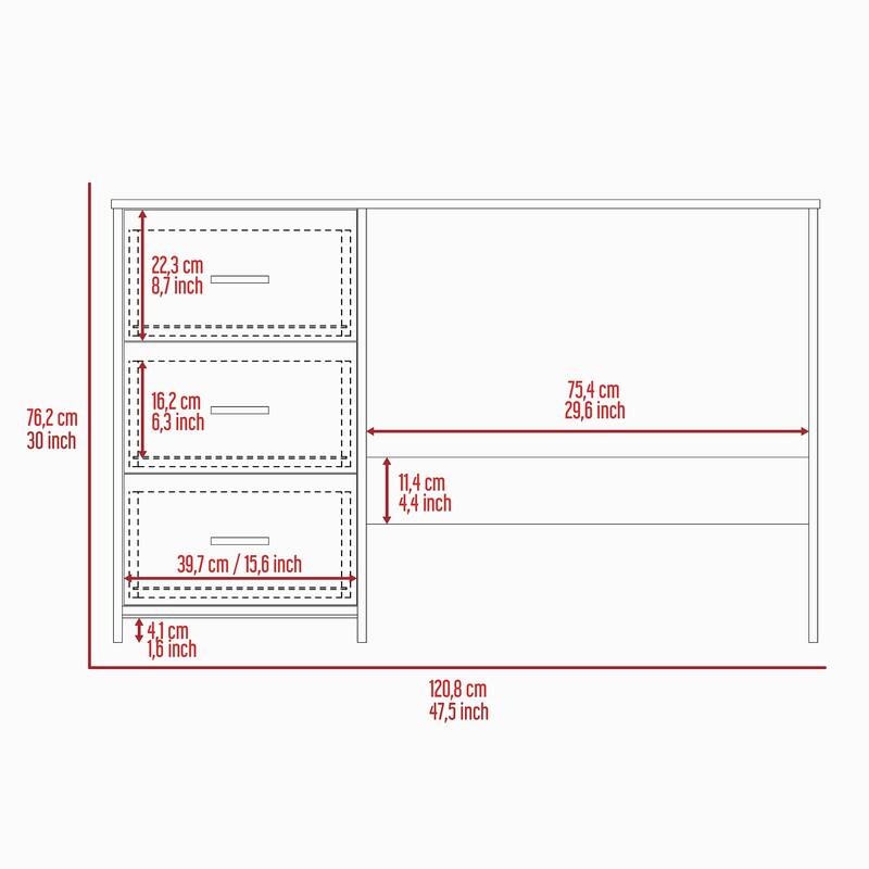 3-Drawer Writing Desk with shelve